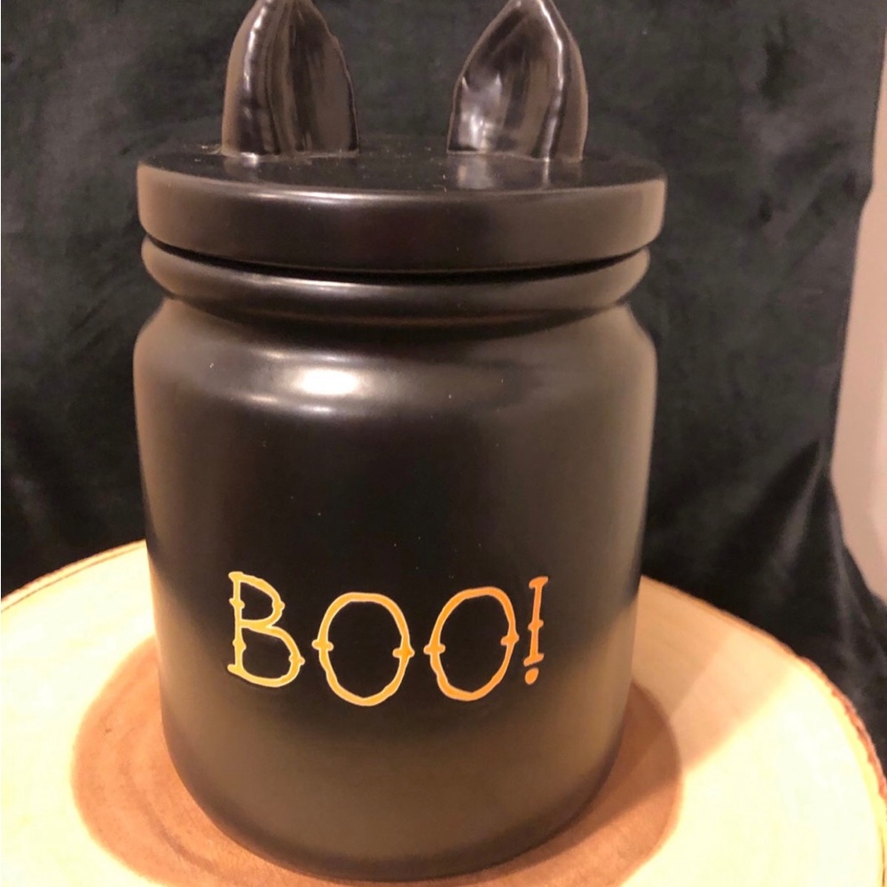 Magenta “ BOO “ canister with cat ears and tail